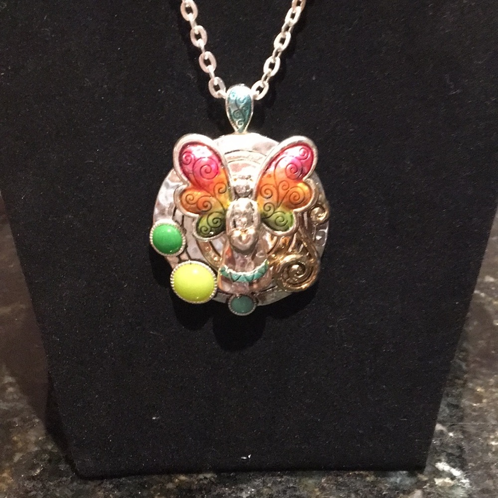Silver pendant with Colorful Angel image.